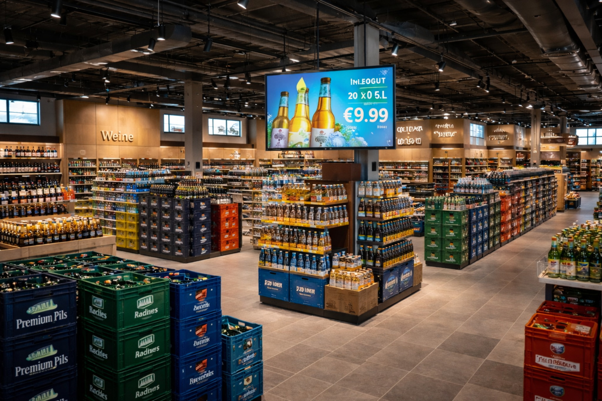 Digital display near checkout in a beverage store