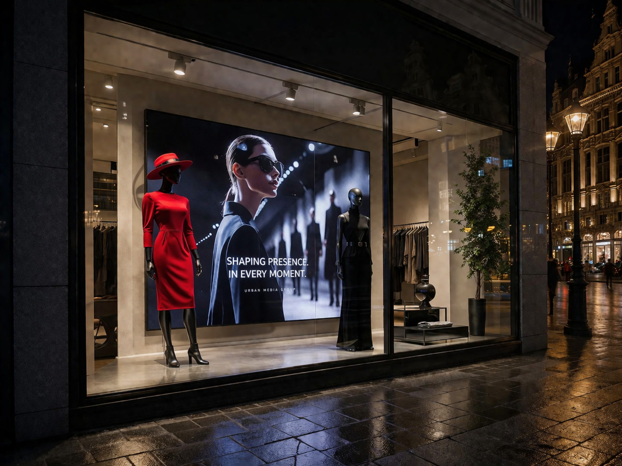Elegant storefront with integrated displays
