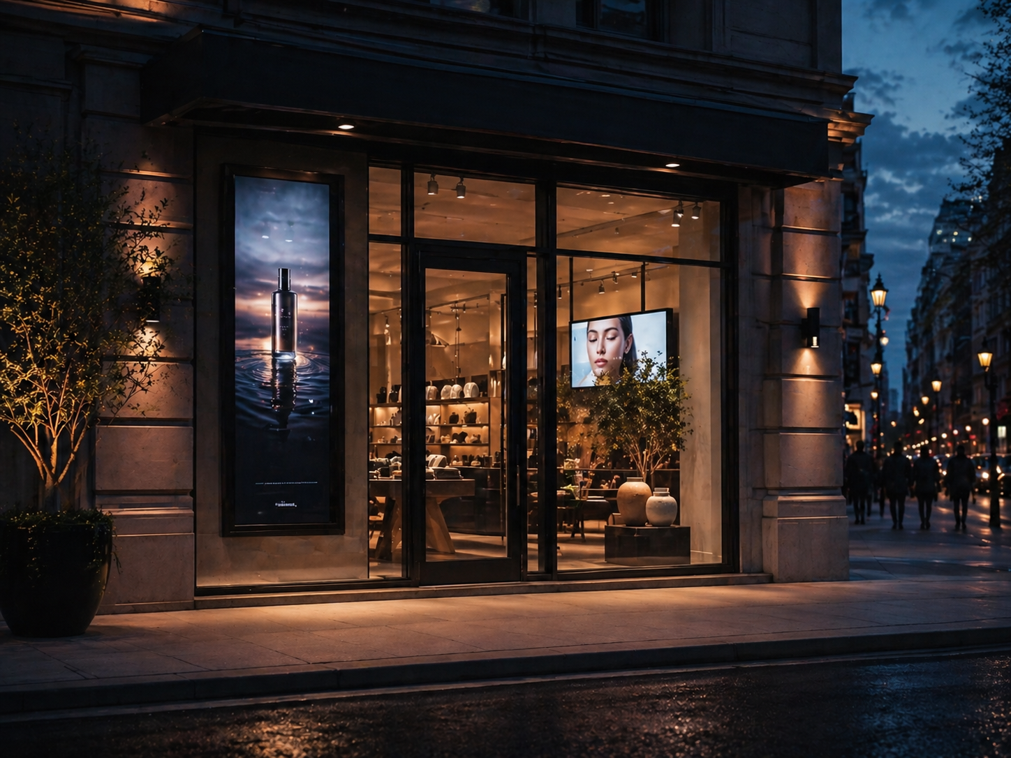 Monetised media surface with a digital screen and professional campaign use at the location