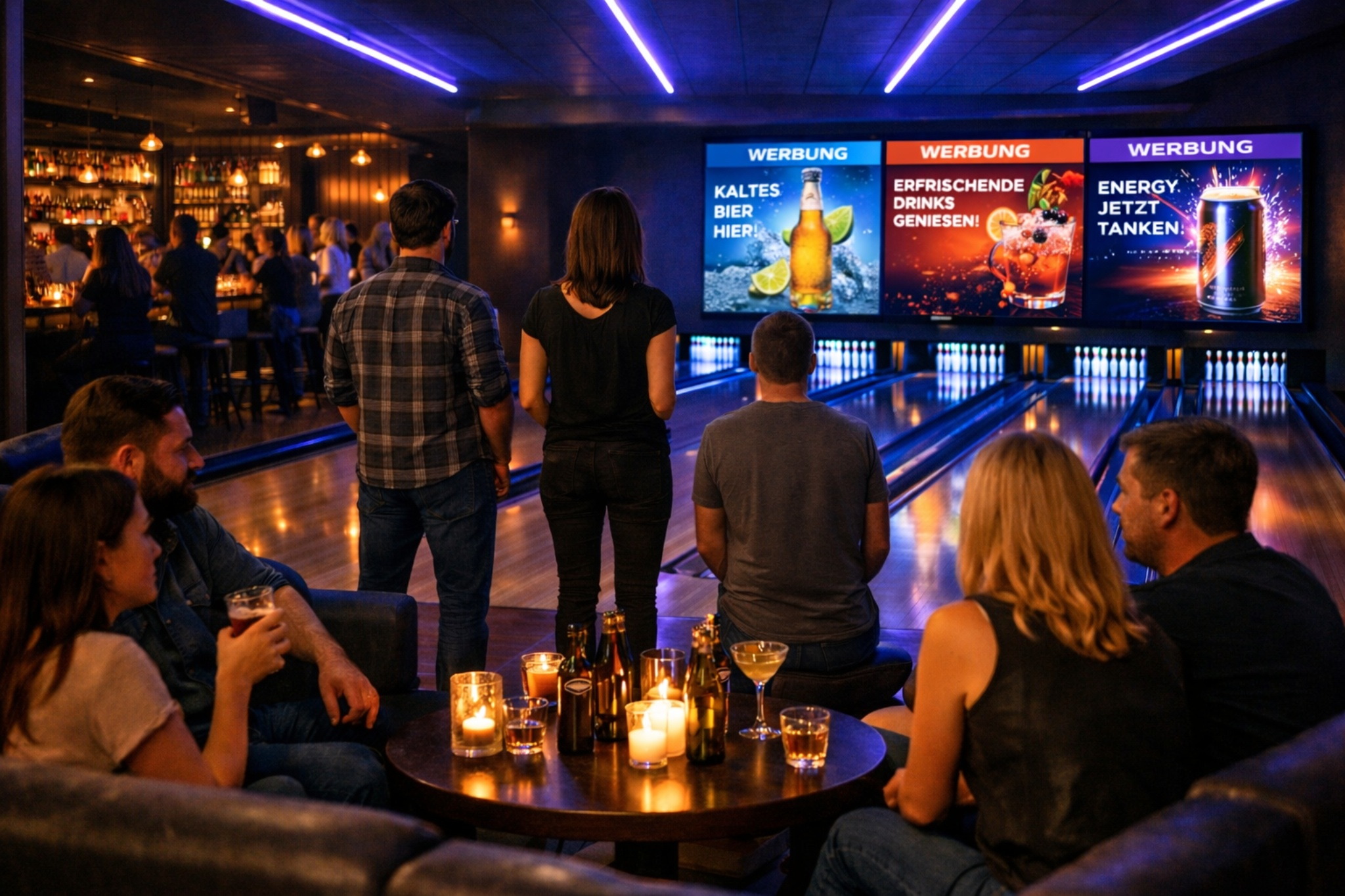 Bowling venue with advertising displays