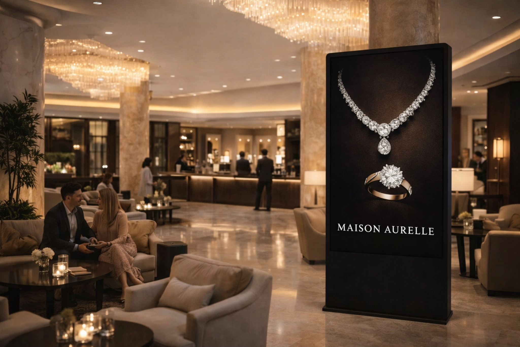 Hotel lobby with premium advertising display